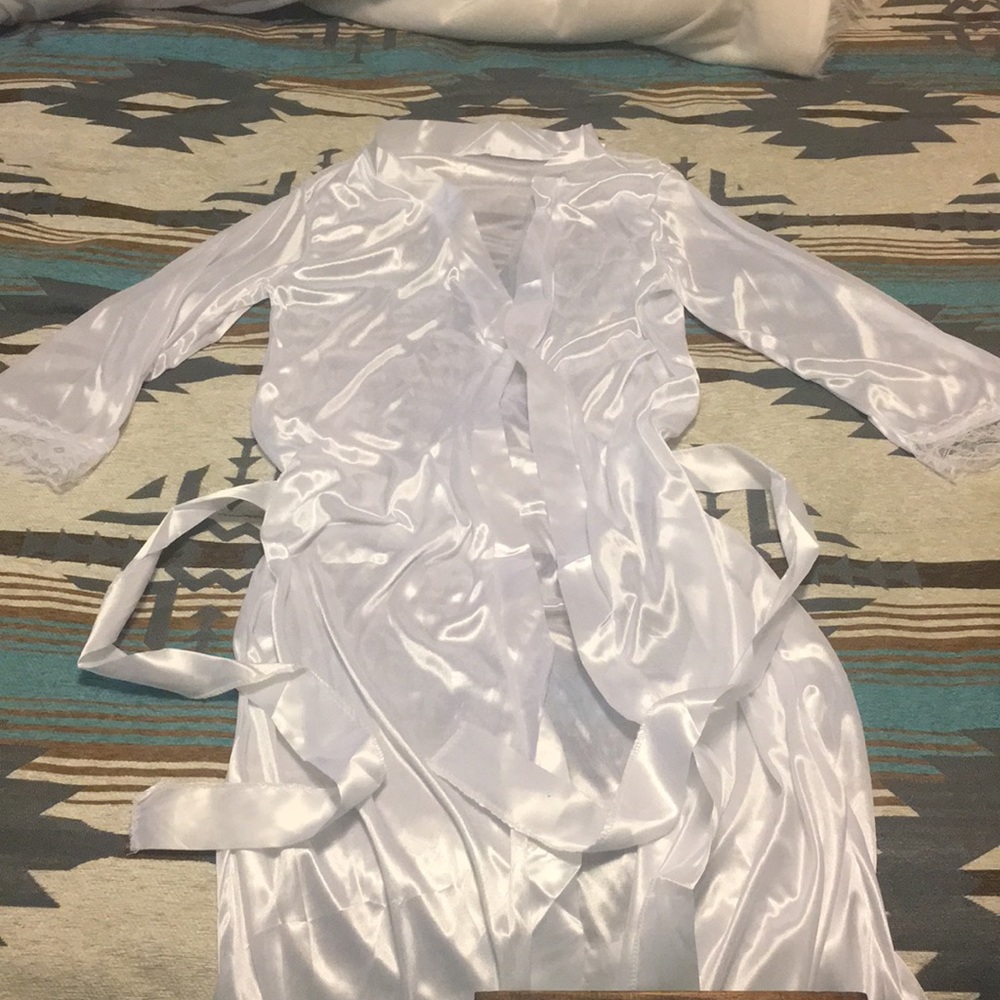 White silk long robe never worn